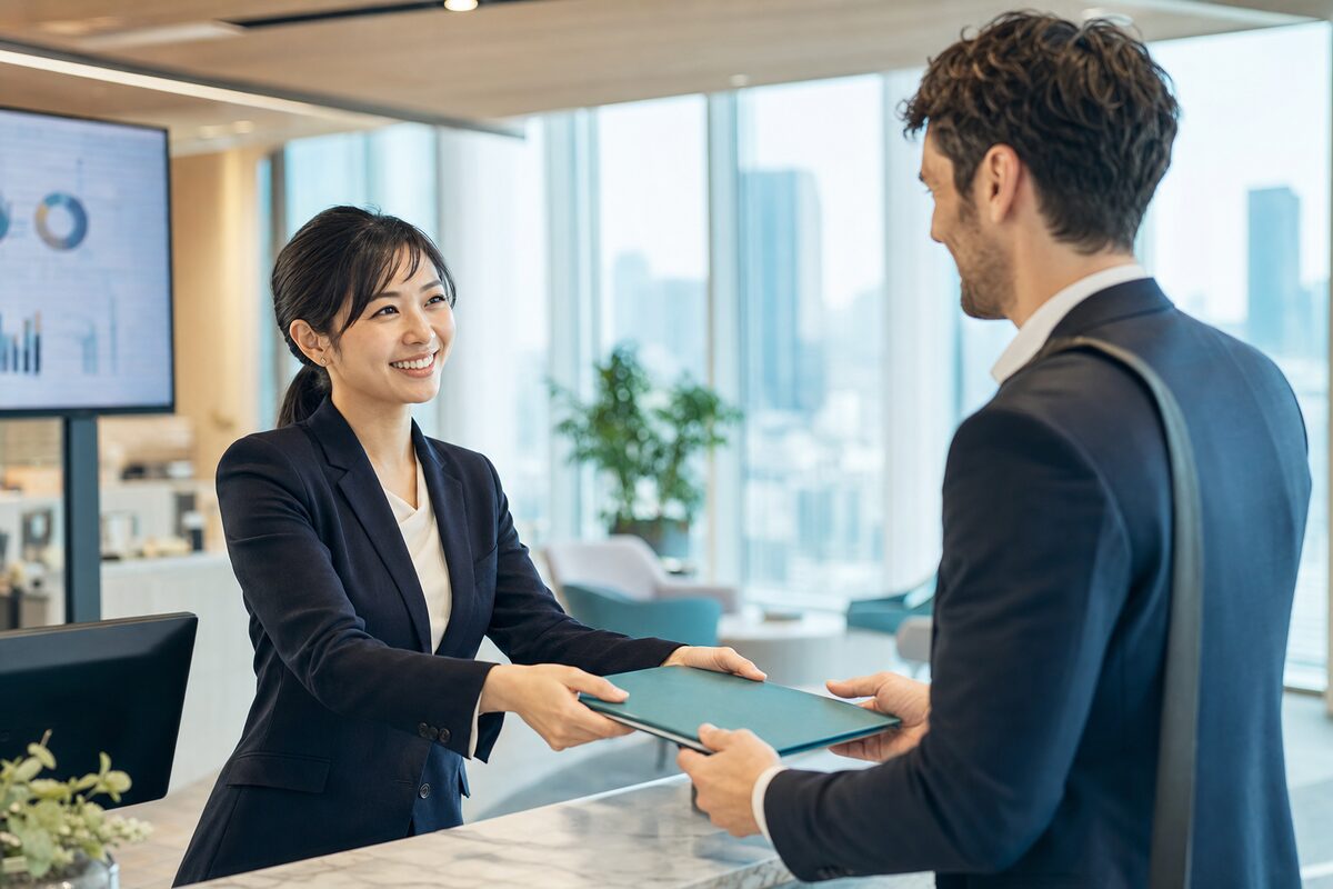 An HR specialist welcoming a new employee on their first day