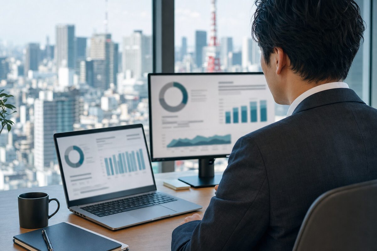 Payroll data and reports on a laptop and monitor